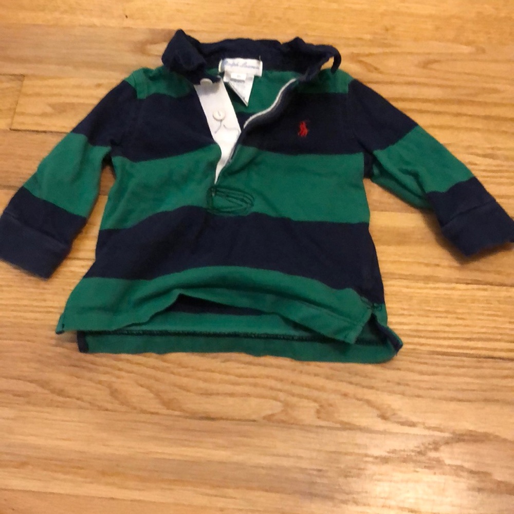 Green and navy stripes Ralph Lauren 3m baby long sleeve polo